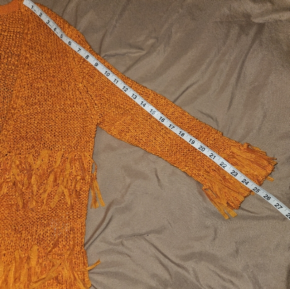Boho Crochet Fringed Orange Cardigan Medium - Picture 12 of 13